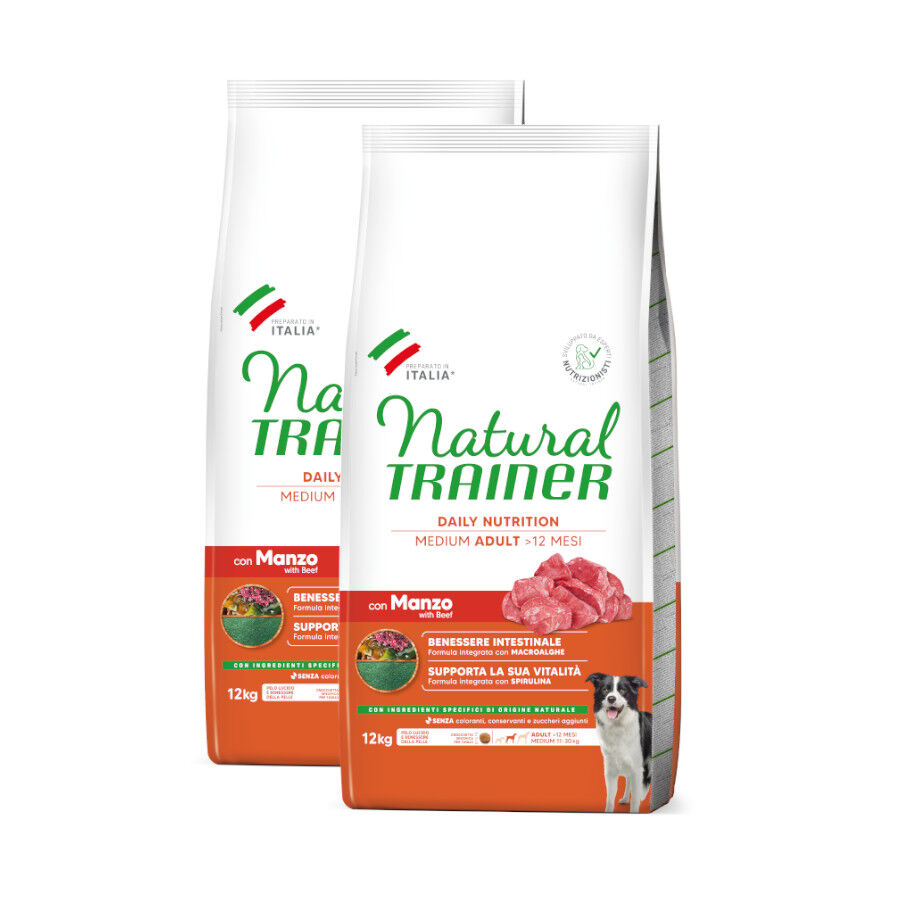 2 x 12 kg Natural Trainer Adult Medium Terneira ra&ccedil;&atilde;o para c&atilde;es Pack poupan&ccedil;a!, , large Imagem n&uacute;mero 1