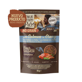 True Origins Pure No Grain Comida h&uacute;mida de salm&atilde;o am saqueta para gatos