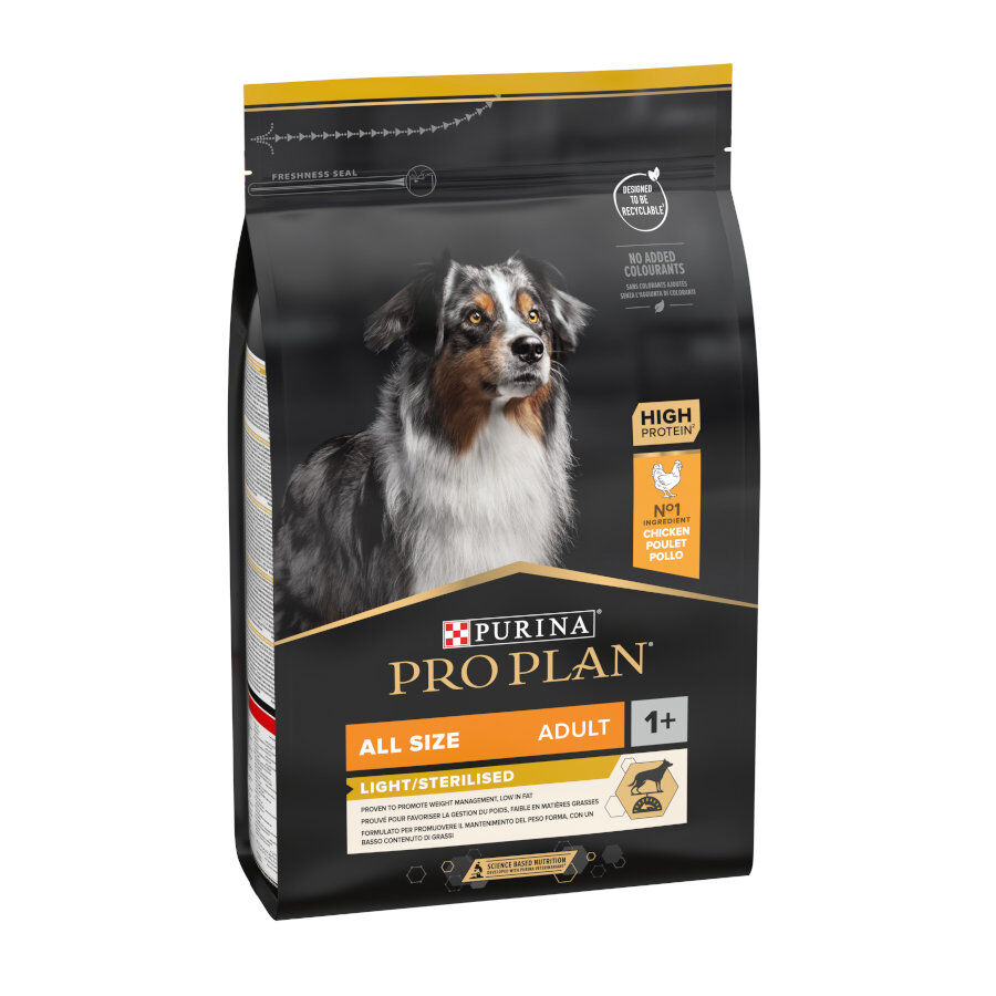 14 kg Pro Plan Adult Light/Sterilised Frango ra&ccedil;&atilde;o para c&atilde;es, , large Imagem n&uacute;mero 1