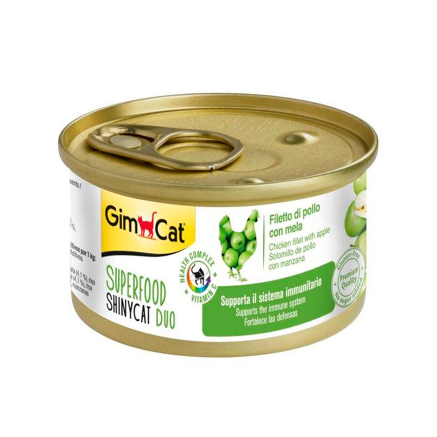 70 g Gimcat Super Food Shiny Cat Duo Frango y Ma&ccedil;&atilde; lata para gatos, , large Imagem n&uacute;mero 1