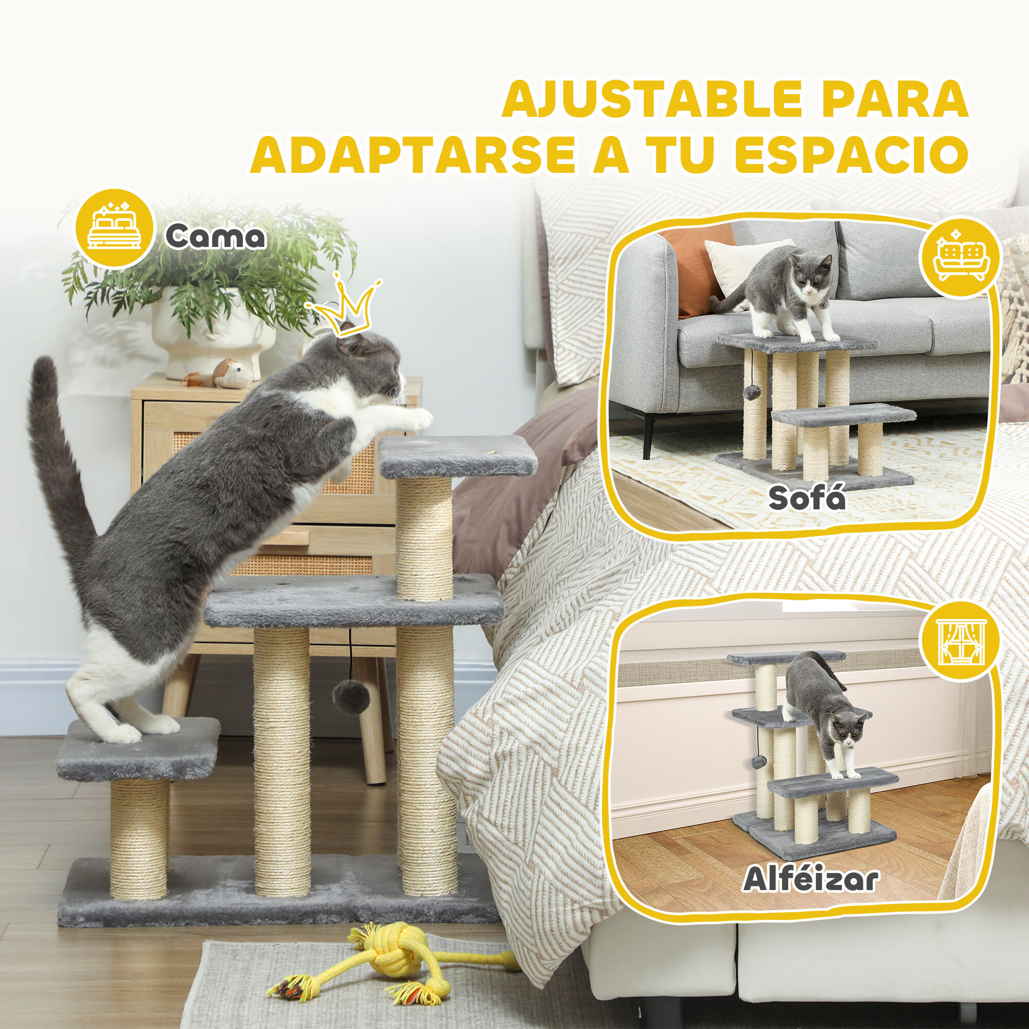 PawHut Escalera para Gatos Gris, , large Imagem n&uacute;mero 5