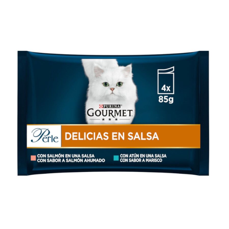 4 saquetas x 85 g Gourmet Perle Filetes de Salm&atilde;o e Atum em molho saqueta para gatos, , large Imagem n&uacute;mero 1