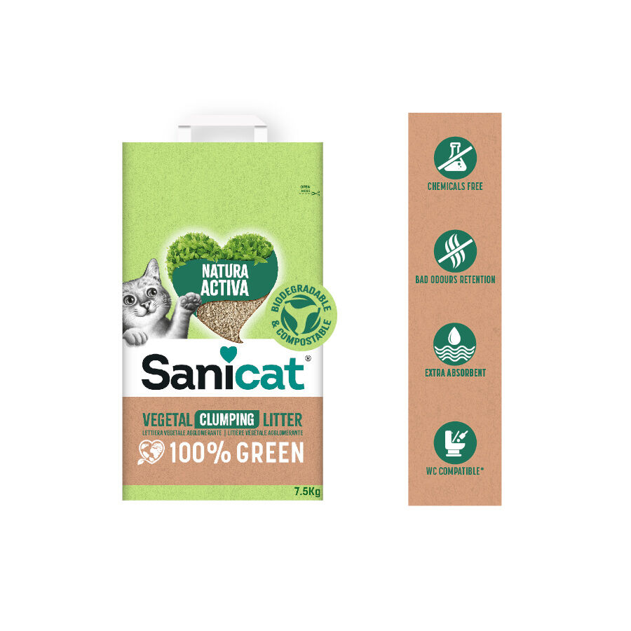 2.5 kg Sanicat Natura Activa 100% Green Areia Vegetal para gatos, , large Imagem n&uacute;mero 3