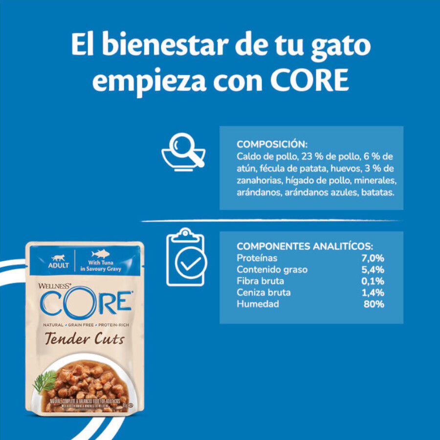  85 g Wellness Core Tender Cuts atum em molho saquetas para gatos, , large Imagem n&uacute;mero 3