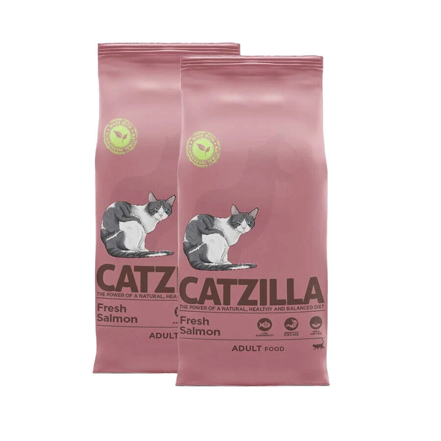 2 x 2 kg Catzilla Feline Adult salm&atilde;o Pack poupan&ccedil;a!, , large Imagem n&uacute;mero 1