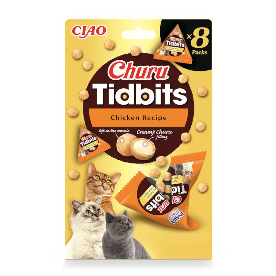 8 saquetas x 12 g Churu Tidbits Snack em bolinhas de frango para gatos, , large Imagem n&uacute;mero 1