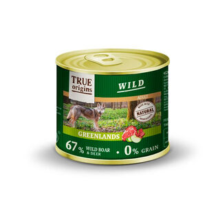 True Origins Adult Wild Greendlands javali e cervo patê lata para cães