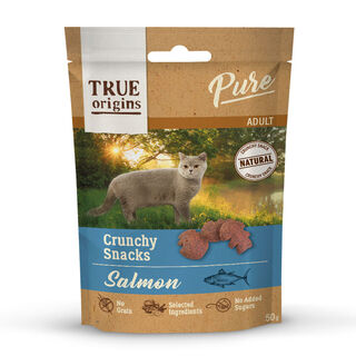 True Origins Pure Snacks Adult Crunchy de Salmão para gatos