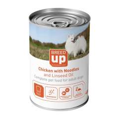 Alimento húmido para cães Breed Up Adult frango com esparguete e óleo de linhaça 400 gr