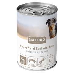 Comida húmida para cães Breed Up Puppy de frango e vitela com arroz