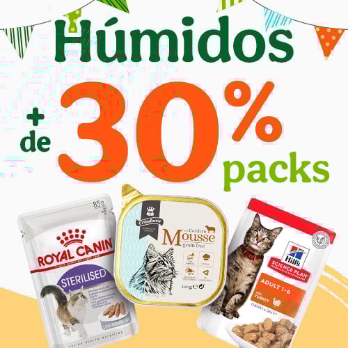 Mais de 30% de desconto em packs de comida húmida para gatos.