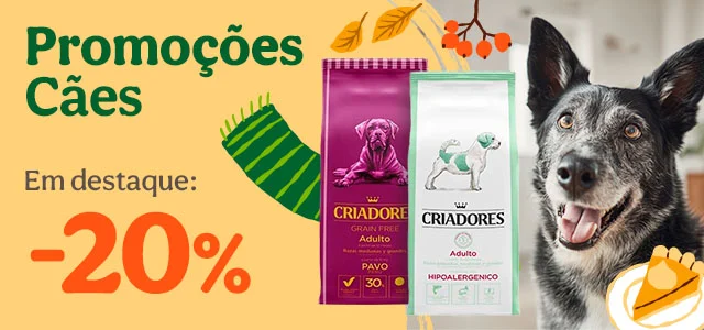 20% de desconto em ração para cão da Criadores Grain Free e Criadores Dietetic. 20% de desconto em ração para cão da Criadores Grain Free e Criadores Dietetic.