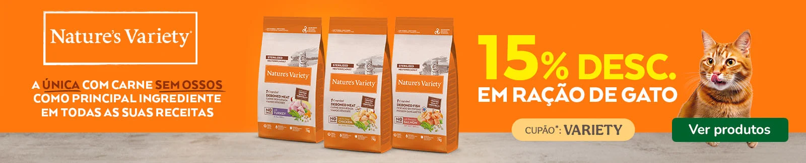 Nature's Variety Grain Free: 15% de desconto em ra&ccedil;&atilde;o para gato.