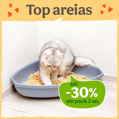 Até 30% de desconto na em packs de 2 un. em areias para gatos.