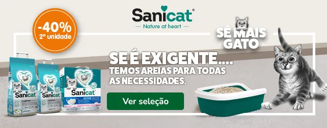 40% de desconto na 2ª unidade de areia Sanicat para gatos na Tiendanimal. Aproveite esta promoção para garantir a melhor higiene para o seu felino!