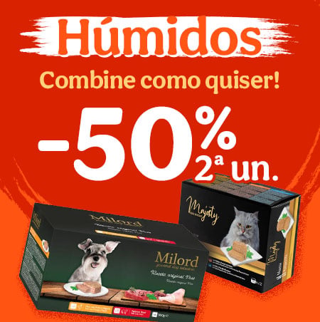 50% de desconto na segunda unidade de comida húmida para o seu patudo.