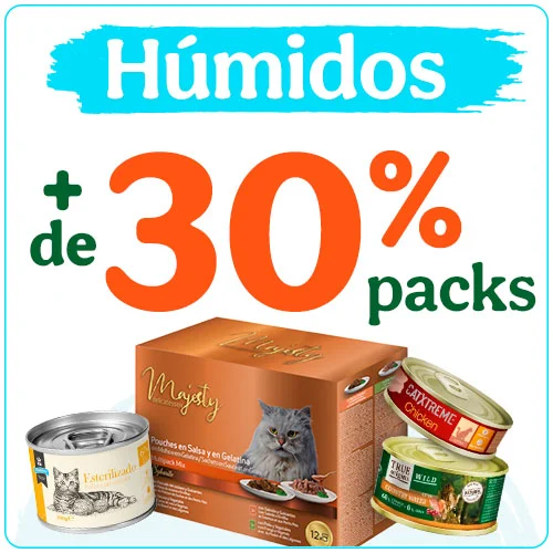 +30% de desconto em packs de comida húmida para gatos.