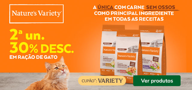 Nature's Variety: 30% de desconto na 2ª unidade de ração para gato.