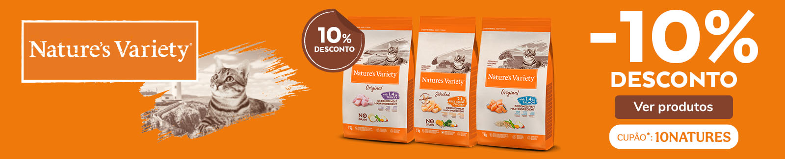 -10% em rações Nature's Variety 7kg para gatos
