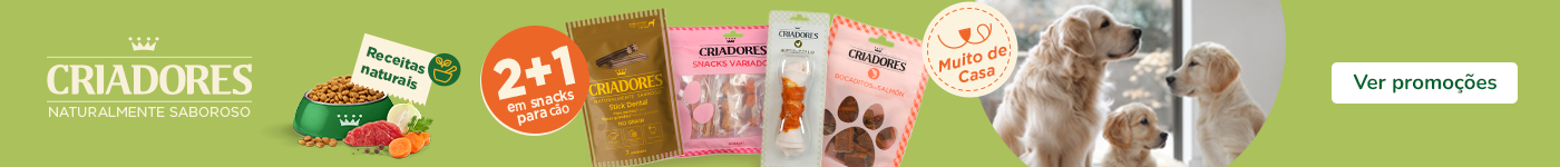 Promoção Criadores: leve 3 e pague 2 em snacks para cão.