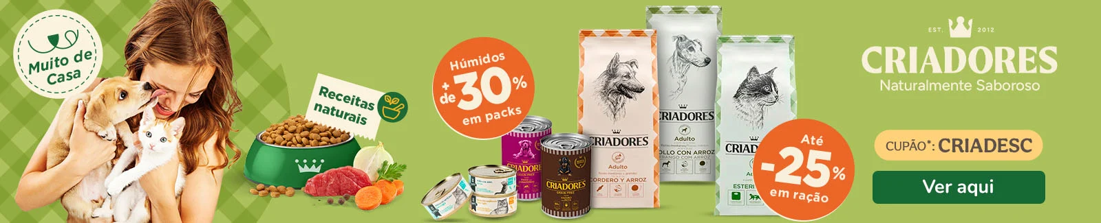 Criadores: At&eacute; 25% de desconto em ra&ccedil;&atilde;o e + de 30% de desconto em packs de alimento h&uacute;mido para o seu patudo.