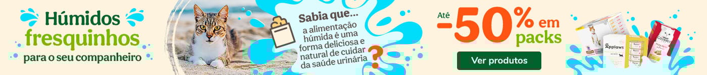 Até 50% de desconto na 2ª unidade em packs de comida húmida para gato. Sabor e nutrição diária.