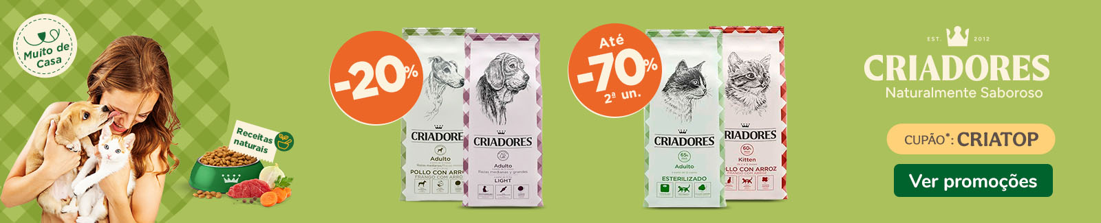Criadores: 20% de desconto em ra&ccedil;&atilde;o para c&atilde;es e at&eacute; 70% de desconto na 2&ordf; unidade de ra&ccedil;&atilde;o para gatos.