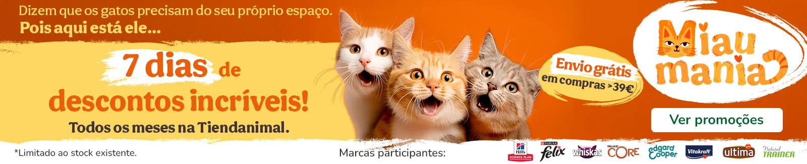 Miuamania: Entrega gr&aacute;tis em compras desde 39&euro; numa sele&ccedil;&atilde;o de produtos para gato.