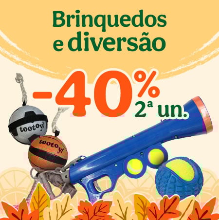 40% de desconto na 2ª unidade de brinquedos para cão. 40% de desconto na 2ª unidade de brinquedos para cão.
