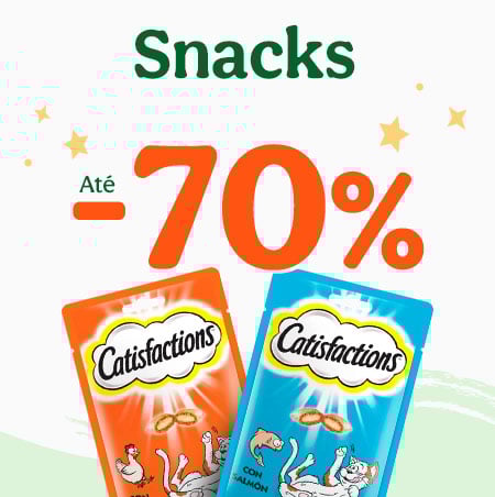 Até 70% de desconto em snacks para gato na Tiendanimal. Mime o seu felino com petiscos saborosos a preços imperdíveis!