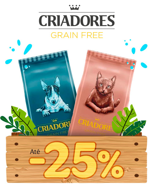 Criadores Grain Free: Até 25% de desconto na ração para o seu patudo.