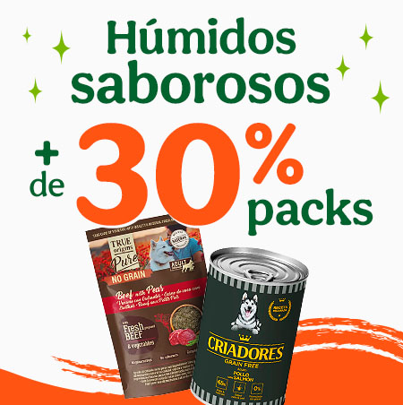 Mais de 30% de desconto em comida húmida para cães.