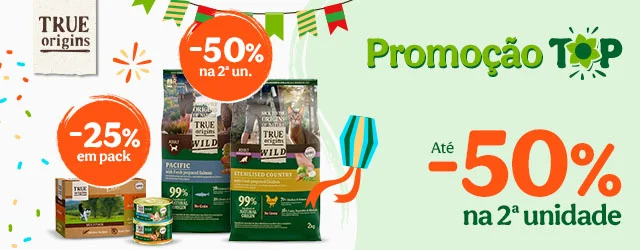 Até 50% de desconto na segunda unidade de ração e 25% de desconto em comida húmida para gatos.