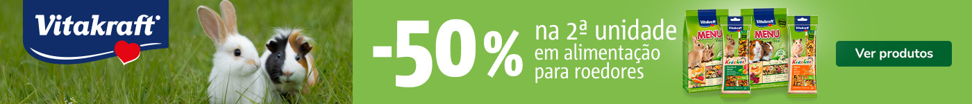50% de desconto na 2ª unidade de snacks Vitracraft para roedores na Tiendanimal. Aproveite esta oferta para mimar o seu roedor com petiscos saborosos e nutritivos!