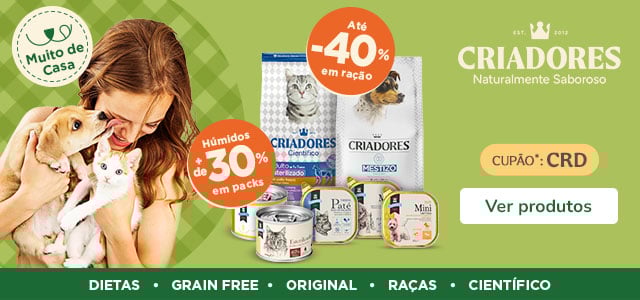 Criadores: Até 40% de desconto em ração e +30% de desconto em packs de alimento húmido para o seu patudo.