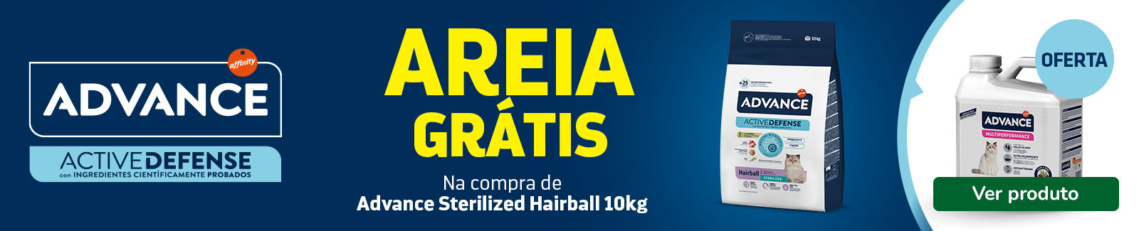 SUPER OFERTA: areia GRÁTIS com Advance Sterilized Hairball Peru e Cevada de 10kg para gatos