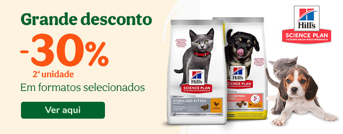 Grande desconto! -30% na 2ª un. em rações selecionadas Hill´s para puppy e kitten
