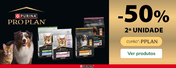 Leve a 2ª embalagem de ração Proplan para cães e gatos com 50% de desconto.