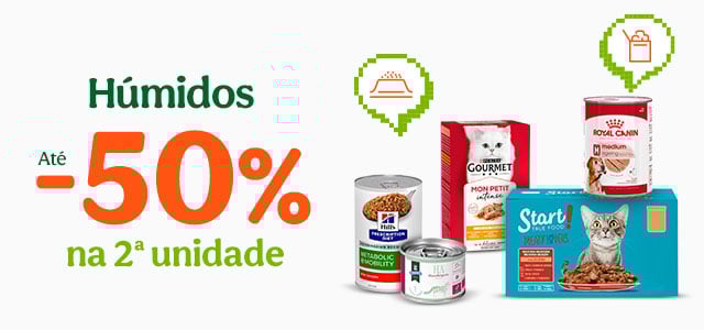 Até -50% na 2ª unidade de alimento húmido para cão e gato.