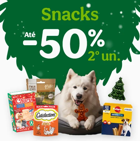 Snacks: Até 40% de desconto em packs de snacks para cão e gato.
