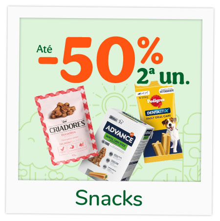 Até 50% de desconto na 2.ª unidade em snacks para cães