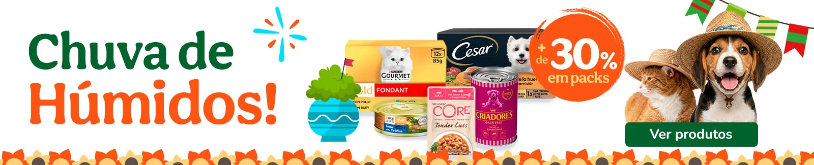Mais de 30% de desconto em packs de alimento h&uacute;mido para c&atilde;o e gato.