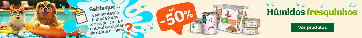 Comida húmida: Até 50% de desconto em packs selecionados.