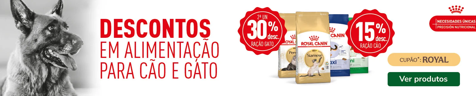 Royal Canin: 15% de desconto em sacos grandes de ra&ccedil;&atilde;o para c&atilde;o.
