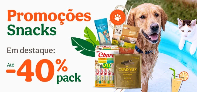 Até 40% de desconto em packs de snacks para o seu patudo.