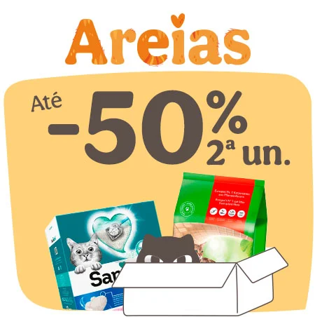 50% de desconto na 2.ª unidade em areias para gatos.