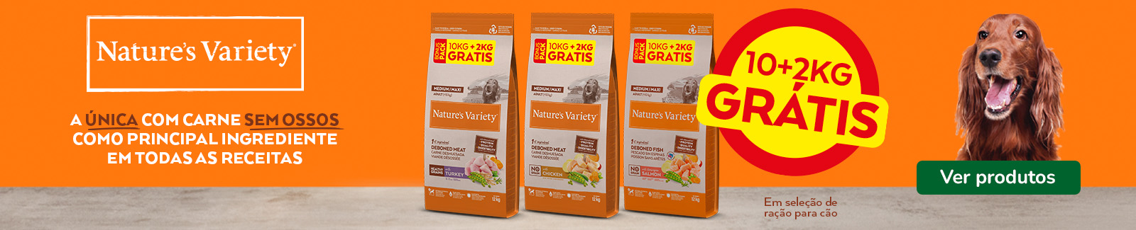 Nature's Variety: 2kg gr&aacute;tis na compra de ra&ccedil;&atilde;o para c&atilde;o.