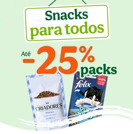 Até 70% de desconto na 2.ª unidade em snacks para gatos