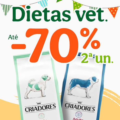 70% de desconto na 2.ª unidade em rações veterinárias para cão.