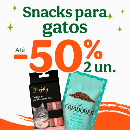 Até 50% de desconto na 2ª unidade de snacks para o seu patudo.